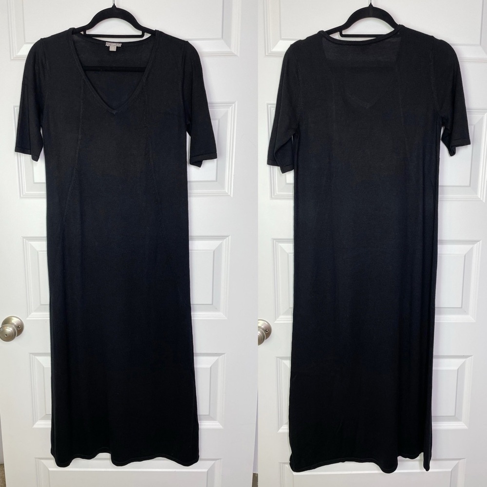 J. Jill Wool Blend V-neck Short Sleeve Maxi Dress in Black Women’s Size Small